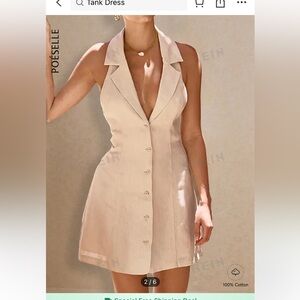 Khaki 100% Cotton Mini Dress, Backless Butterfly Dress,